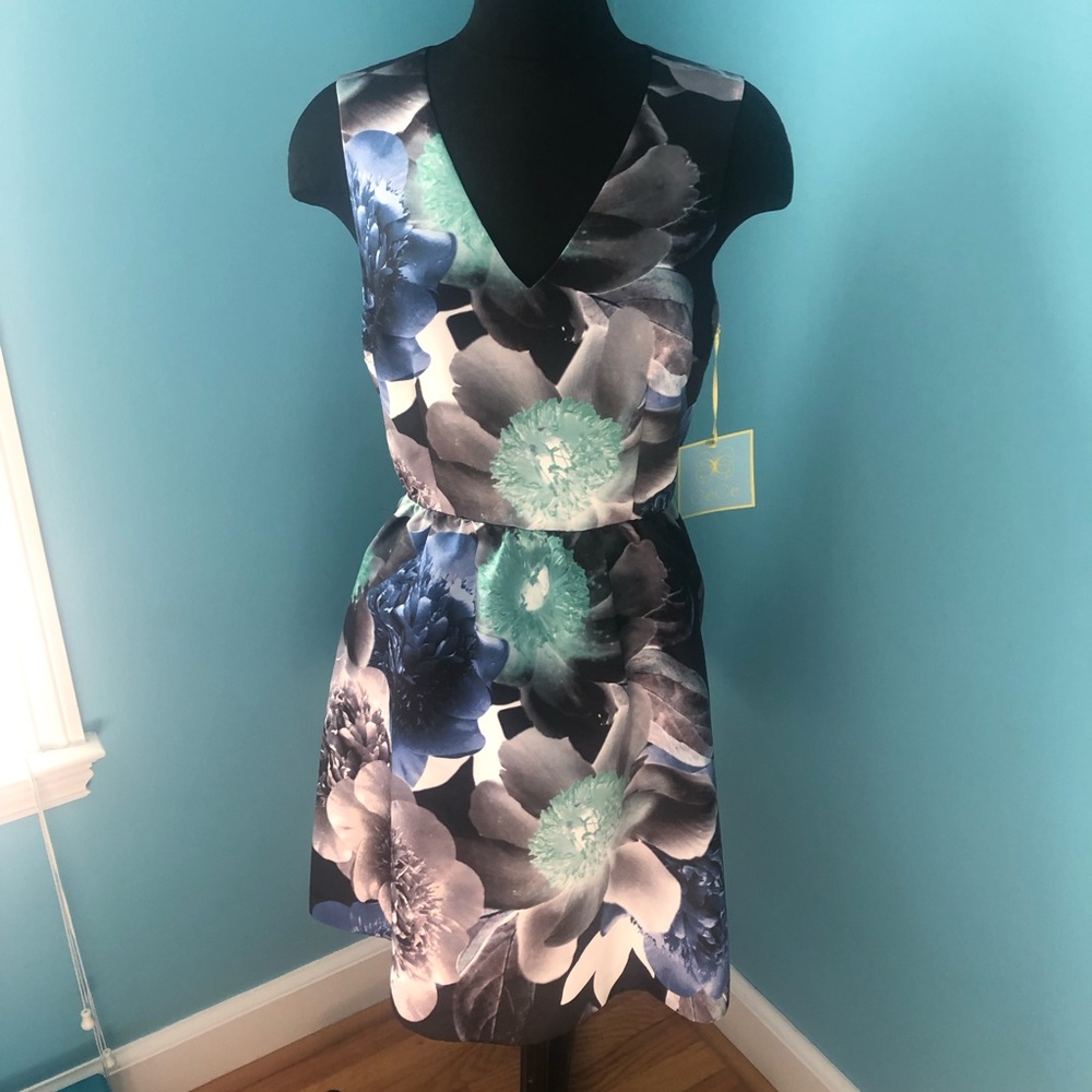 CeCe Rose Floral V-Neck Dress NWT